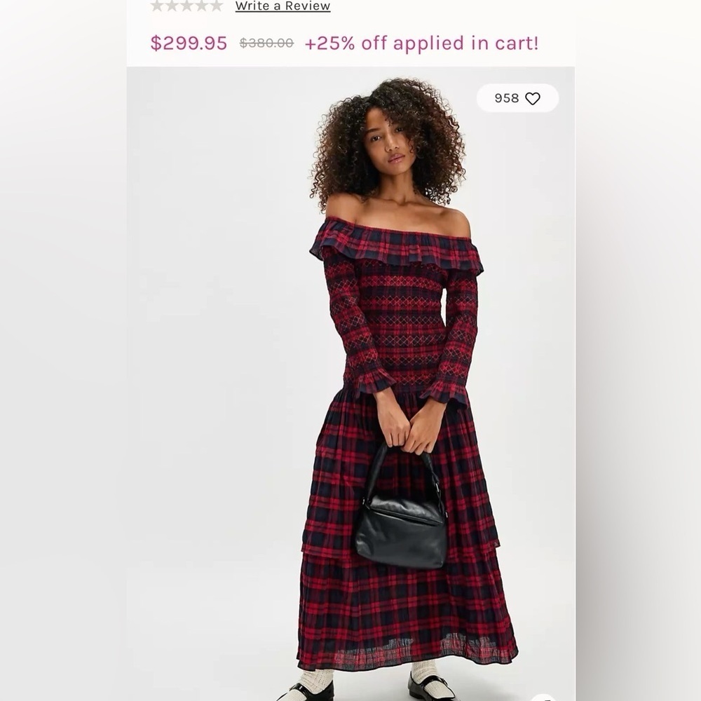 TACH Red and Black Off-Shoulder Long Sleeve Dress